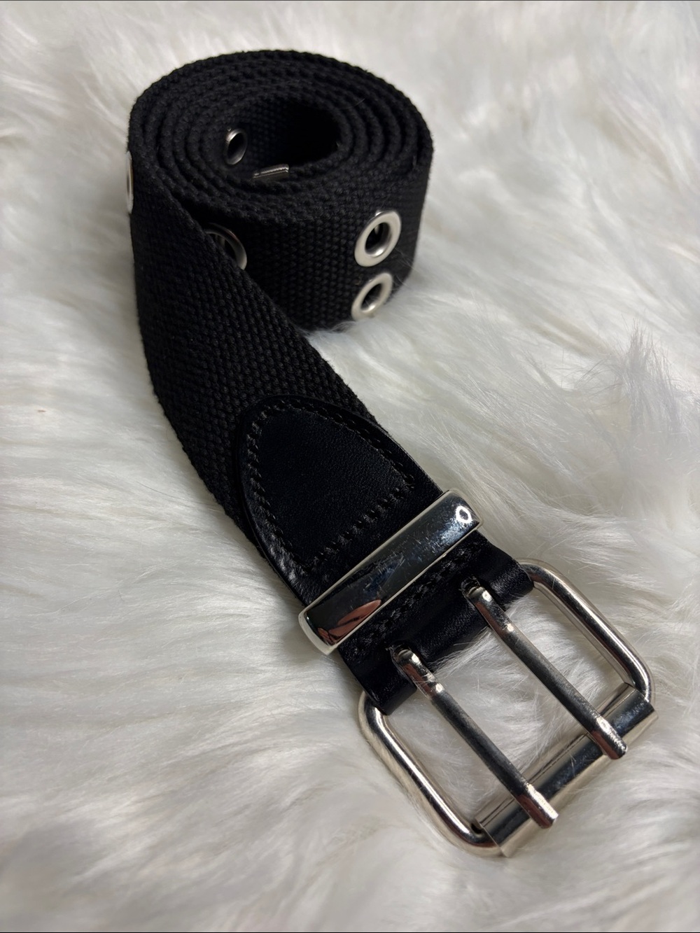 Black Canvas Belt with Silver Buckle - Unbranded